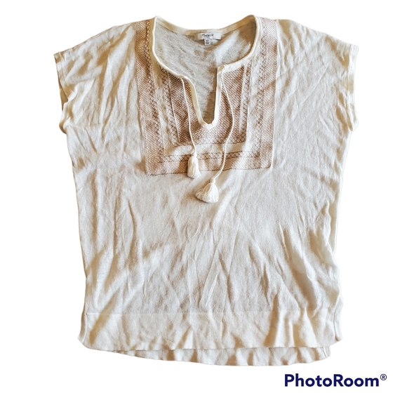 Madewell Tops - Madewell Embroidered Linen Tassel Shirt Top Size XS